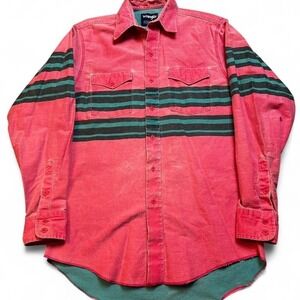 Vintage Wrangler Brushpopper bright pink teal western gorpcore shirt size large